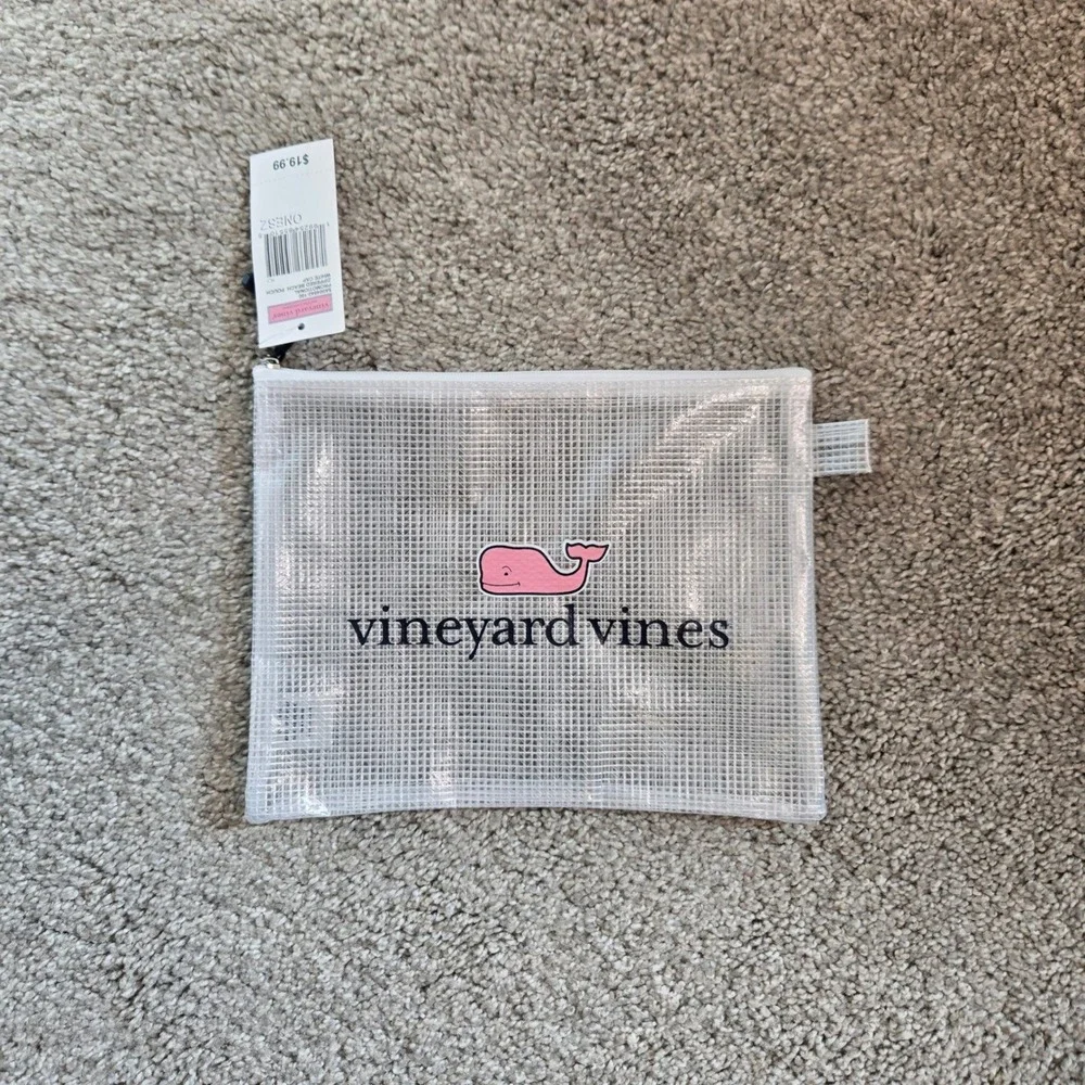 Vineyard Vines Zippered Beach Pouch White Clear Mesh Pink Whale NWT